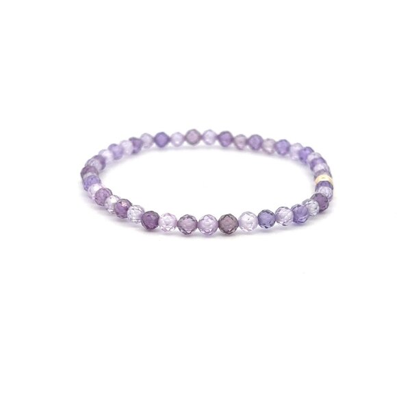 Cubic Zirconia Purple Micro Faceted Gemstone Beaded Stretch Bracelet 14K Gold Ac - Picture 5 of 7